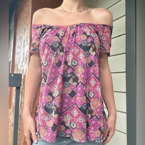 Soft Girl Y2K MultiColored Pattern Print Colorful Geometric Top